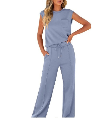 Womens Sleeveless Top High Waist Wide Leg Pants