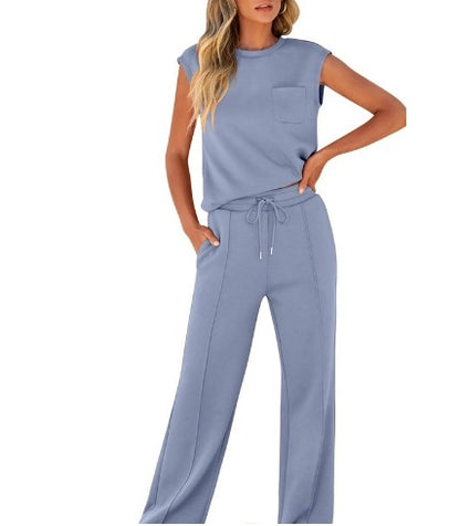 Womens Sleeveless Top High Waist Wide Leg Pants