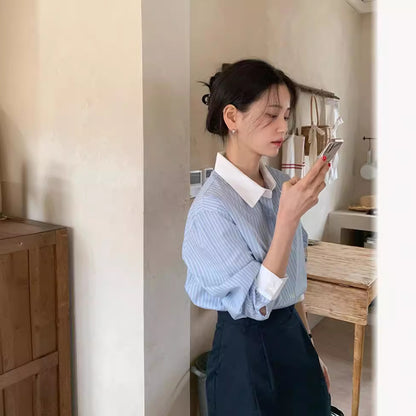 Striped shirt blouse for women