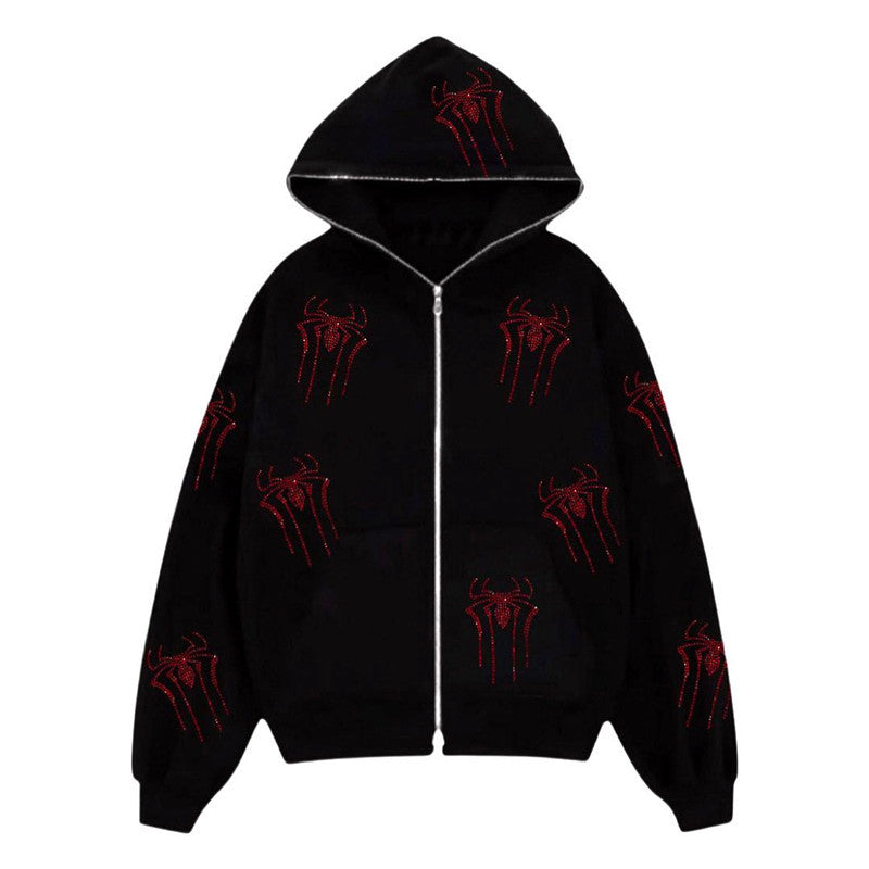 casual bedazzled face women hoodie