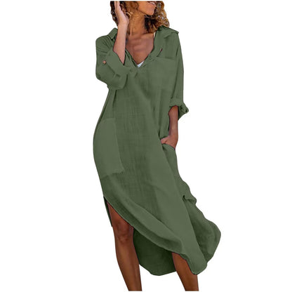 Casual Cotton Linen Shirt Dress for Women