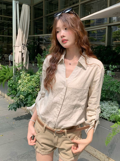 Loose Linen Long Sleeve Shirt for Women