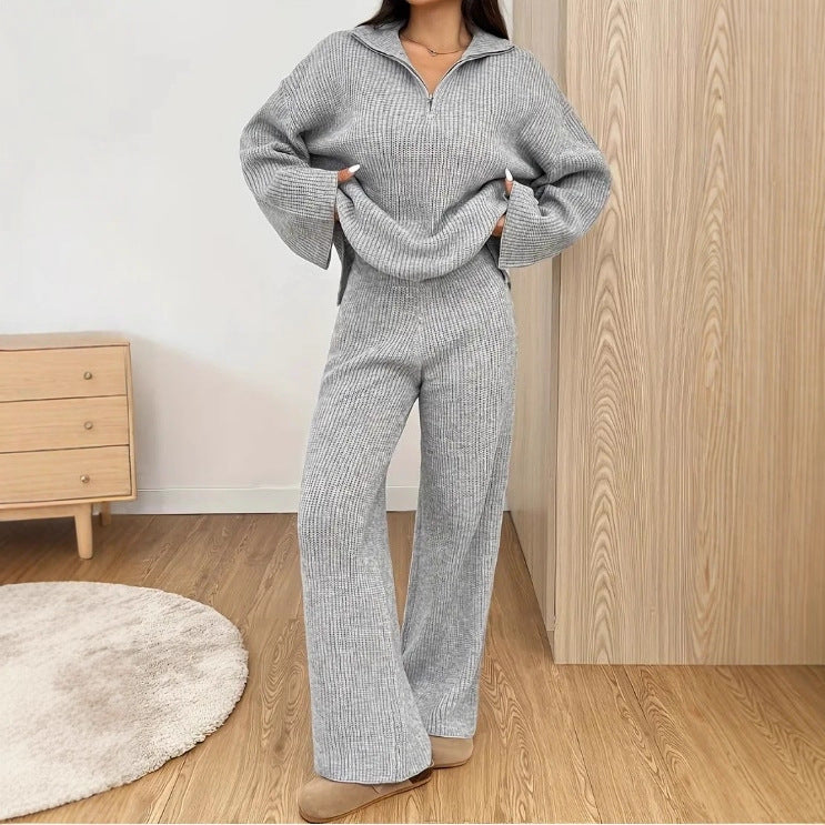 Women's Knit Zipper Lounge Set