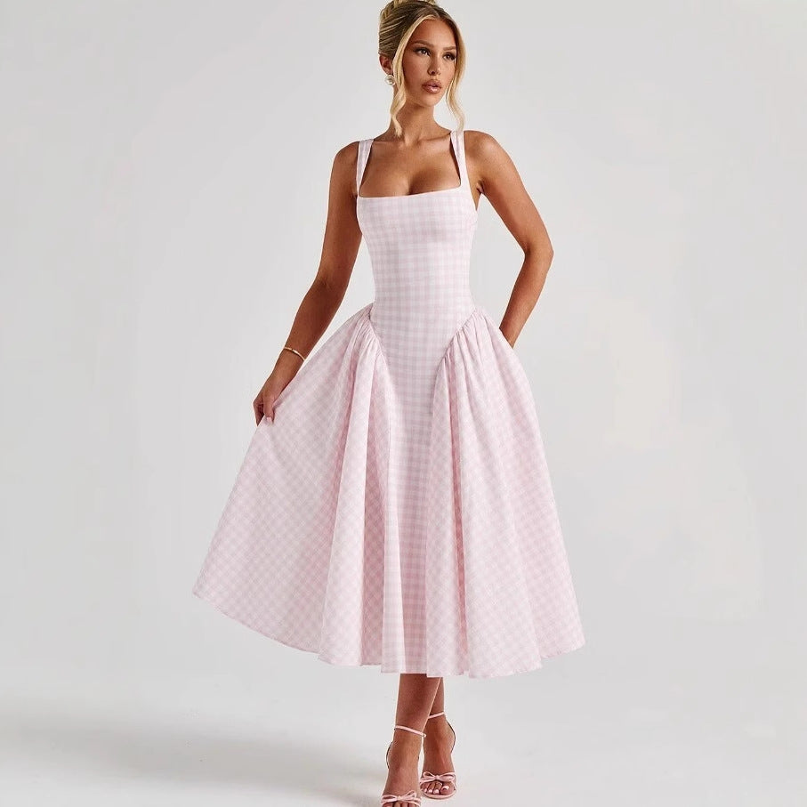 French Style Plaid Sling Dress