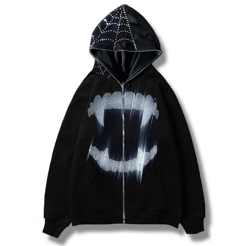casual bedazzled face women hoodie
