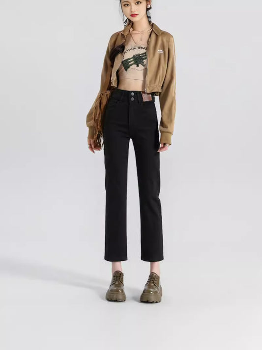 High Waist Denim Pants Women Straight Leg Stretch Jeans