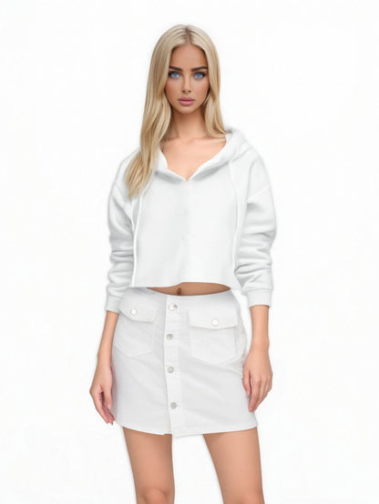 Womens Hooded Cropped Velvet Sweater Streetwear Pullover