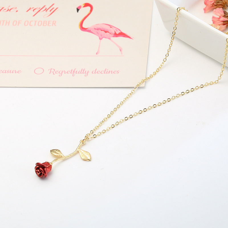 Creative Red Rose Pendant Necklace