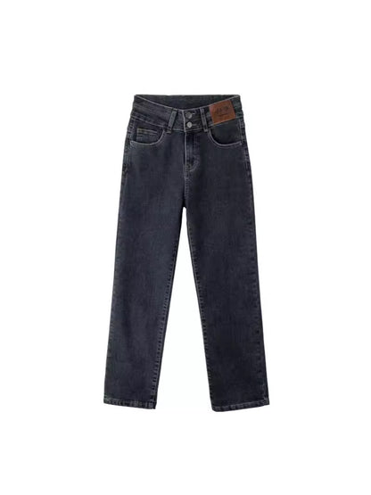 High Waist Denim Pants Women Straight Leg Stretch Jeans
