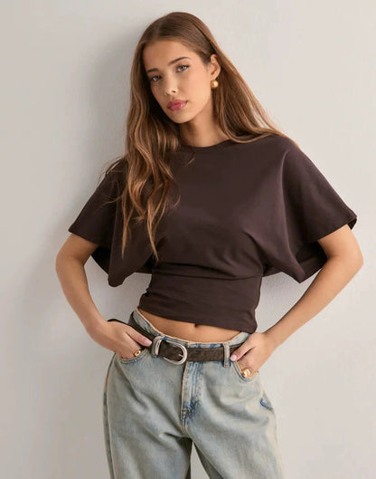 Korean Style Round Neck Bat Sleeve T-Shirt for Women