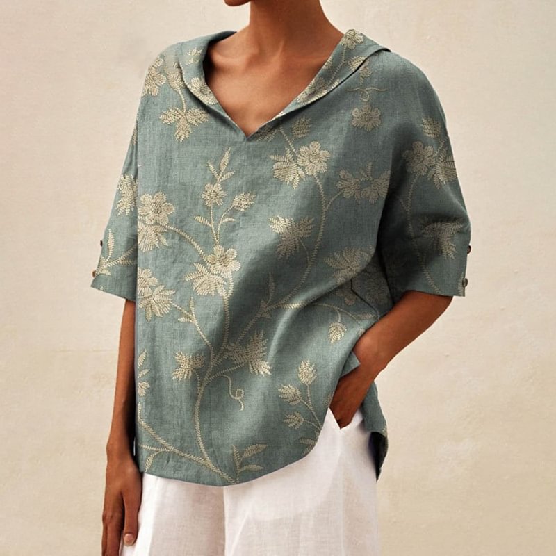 Womens Cotton Linen Hooded Pullover Top