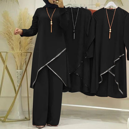 Casual Long Sleeve Shirt and Wide Leg Pants Set for Women
