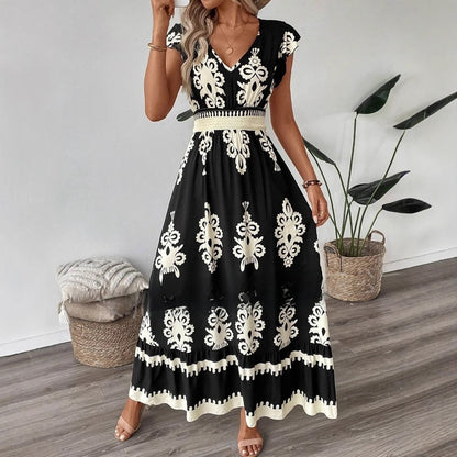 Flowy V-Neck Printed Dress