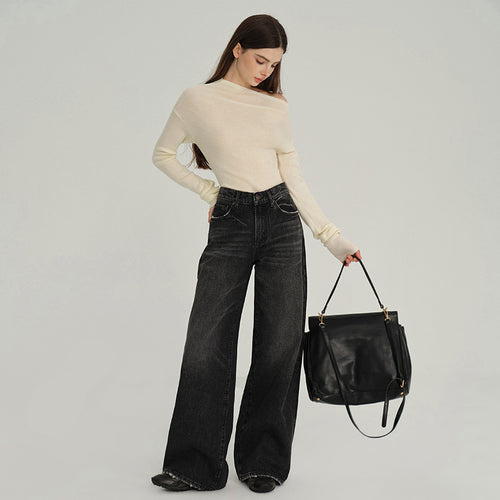 High-Waisted Wide-Leg Cotton Jeans for Women