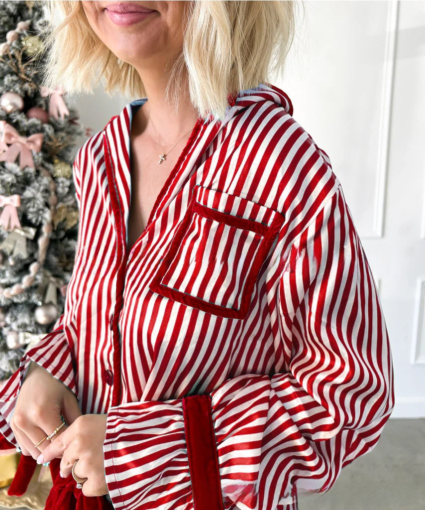Striped Long Sleeve Sleepwear Set for Women