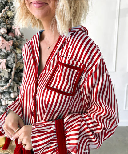 Striped Long Sleeve Sleepwear Set for Women