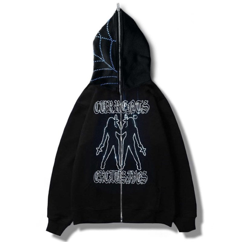 casual bedazzled face women hoodie