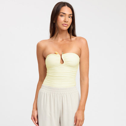 Slim Fit Backless Pleated T-Shirt for Women