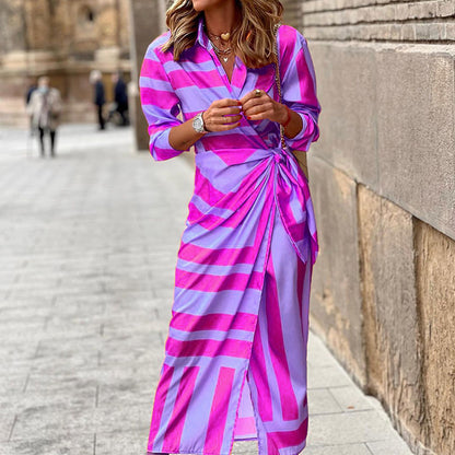 Geometric Print Tie-Up Shirt Dress