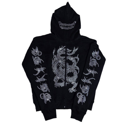 casual bedazzled face women hoodie