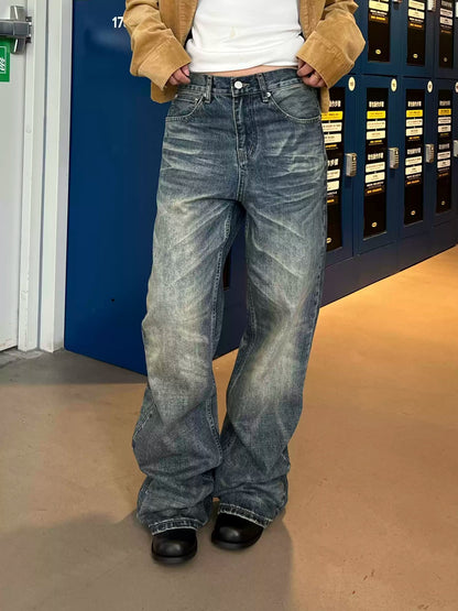 Vintage Wash Straight Leg Denim Pants