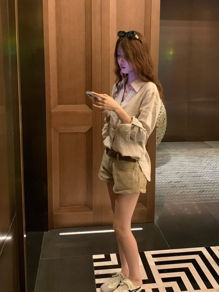 Loose Linen Long Sleeve Shirt for Women