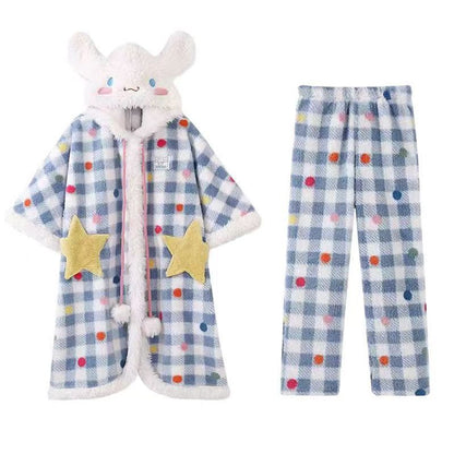 Winter hooded pajamas, robes, fleece-lined and thickened loungewear